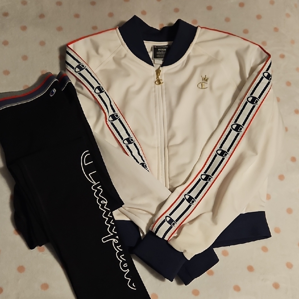 Champion White and Navy Sparkle Jacket Set With Leggings